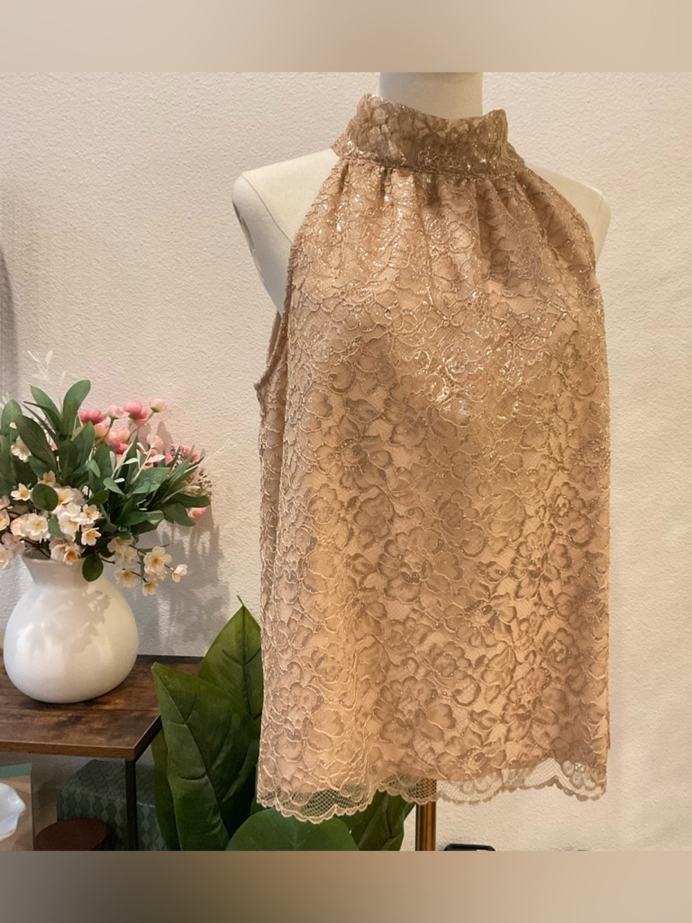 J. Crew Champagne Lace Halter Top